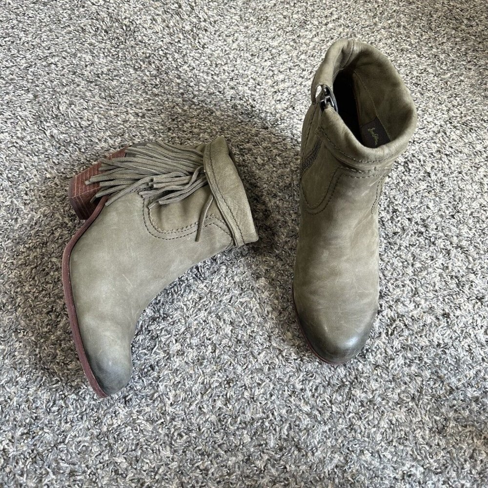 Sam Edelman Louie Ankle Boot Women's Green Leather Fringe Size US 11 M Western